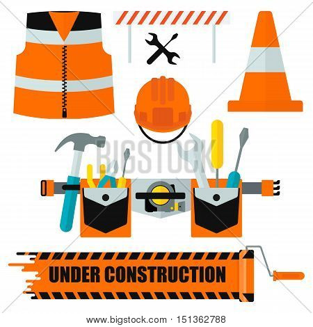 Set Of Construction Equipment Orange
