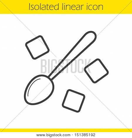 Spoon with refined sugar cubes linear icon. Thin line illustration. Lump sugar with teaspoon contour symbol. Vector isolated outline drawing