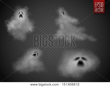 Ghosts isolated on transparent background. Phantoms set. Vector illustration.