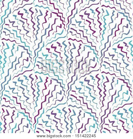 Repeatable background with zigzag fountains shapes. Abstract design doodle style elements. Seamless pattern. Vector illustration.