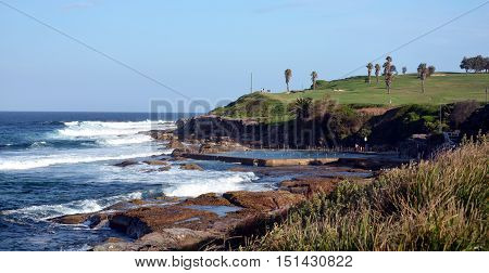 Outdoor swimming pool and golf course at Malabar beach (Sydney NSW Australia)