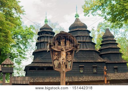 Ukrainian authentic wooden church. Lviv. Ukraine.