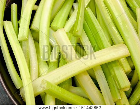 Sliced Of Green Chinese Broccoli Stem in the pot