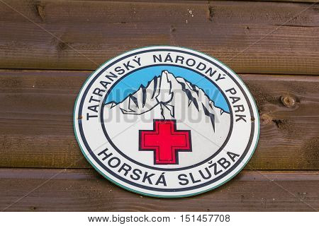 Zdiar Slovakia - September 11 2016: Logotyp - Tatra Mountain Rescue - Volunteer Branch (Tatranska horska sluzba -dobrovolny zbor).