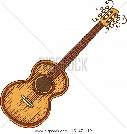 Musical Instrument. Wooden Acoustic Guitar. Isolated on a White