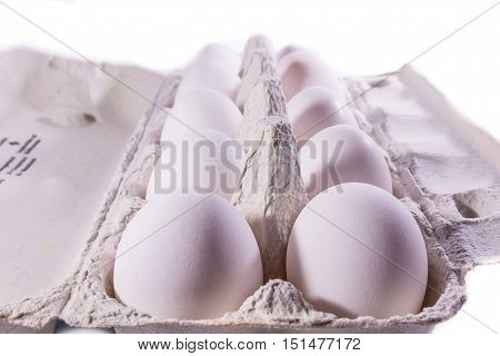 Eggs Package Tray Material Cardboard Fresh Ingredient Cooking Shells White Unbroken Isolated Backgro