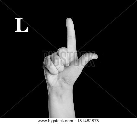 The Letter L. Finger Spelling the Alphabet in American Sign Language (ASL).