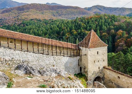 Rasnov, Brasov, Transylvania, Romania - 21th October 2014: Look to Medieval saxon fortress Rosenau