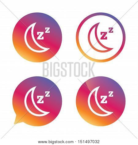 Sleep sign icon. Moon with zzz button. Standby. Gradient buttons with flat icon. Speech bubble sign. Vector