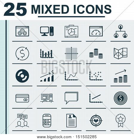 Set Of 25 Universal Icons On Calculation, Raise Diagram, Money Trasnfer And More Topics. Vector Icon Set Including Business Goal, Computer, Money And Other Icons.