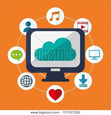 computer with socia media related icons image vector illustration design