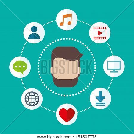 faceless user avatar with socia media related icons image vector illustration design