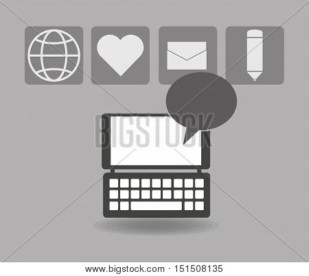 computer with socia media related icons image vector illustration design