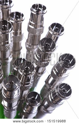 Group of cable tv with connectors closeup