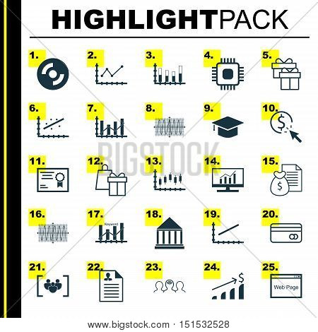 Set Of 25 Universal Icons On Plastic Card, Stock Market, Present And More Topics. Vector Icon Set In