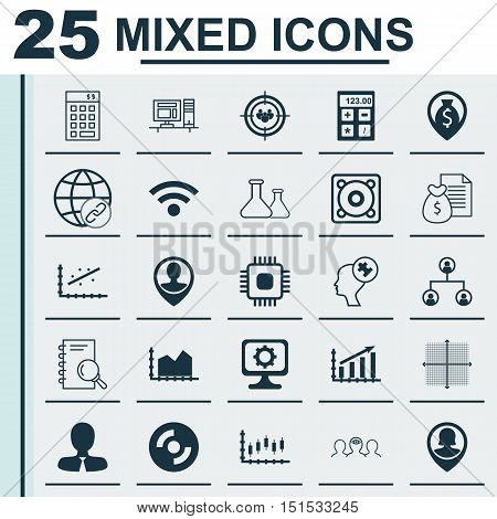 Set Of 25 Universal Icons On Wireless, Pin Employee, Stock Market And More Topics. Vector Icon Set I