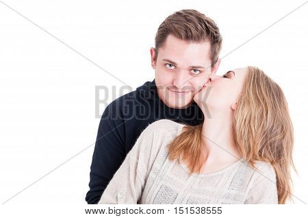 Pretty Lady Kissing On Cheek Her Sweetheart