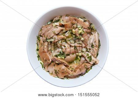 Mushroom soup on a white background. top view