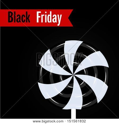 Black friday poster Vector illustration Poster template with a black-white lollipop with inscription Black Friday in the red box