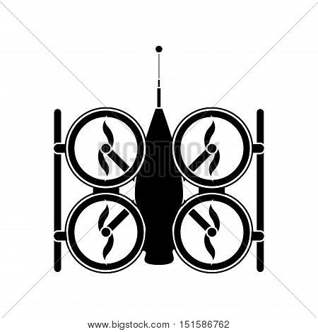 silhouette drone of four airscrew with antenna vector illustration