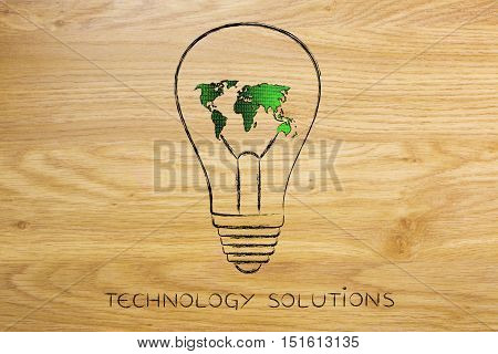 Lightbulb With Map Of The World Made Of Binary Code