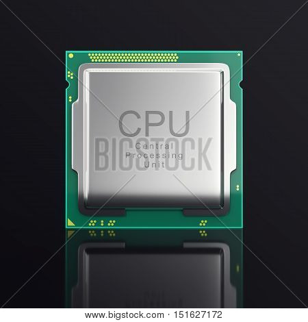 3d illustration modern multicore CPU on black background.
