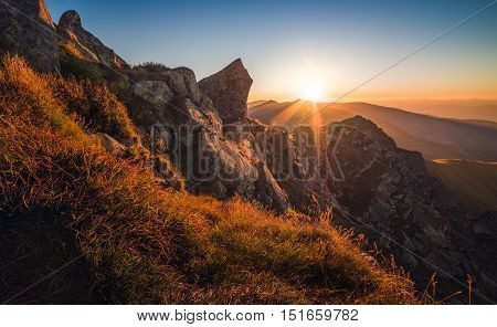 Mountain Landscape at Sunset. View from Mount Dumbier in Low Tatras Slovakia.