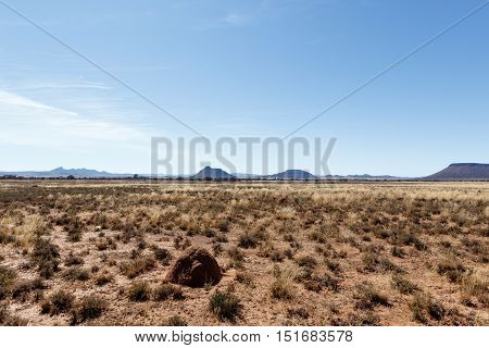 Ant Hill With Mountains, Blue Sky And Yellow Fields - Cradock