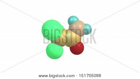 Trichloroethanamide molecule on white background. 3d illustration of molecule. Horizontal