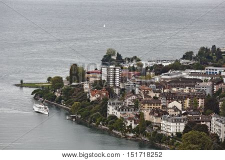 Montreux is a town and a political comune in the district of Riviera-Pays-d'Enhaut of the canton of Vaud in Switzerland on the shores of lake Geneva
