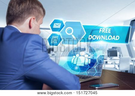 Business, Technology, Internet And Networking Concept. Young Businessman Working On His Laptop In Th