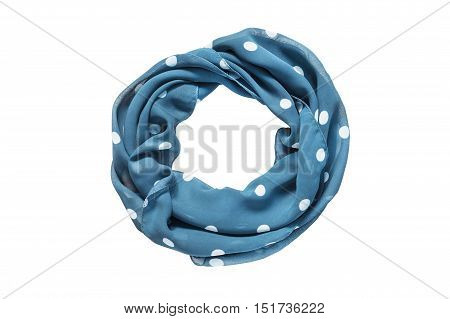 Folded blue chiffon scarf on white background