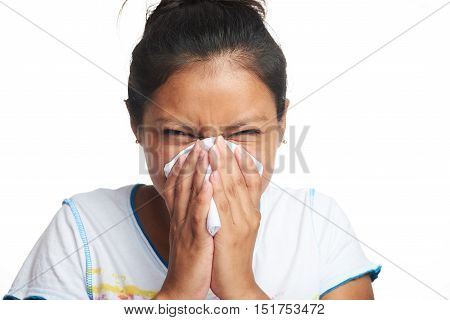 Latino Girl Blow Her Nose