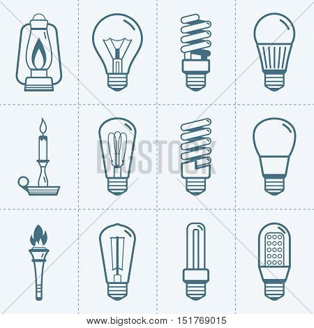 Various light bulb icons set. Vector illustration