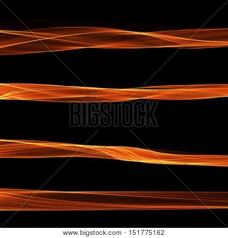 Set of abstract red smoke fire brushes over black background. Wavy elegant collection elements for your design and art.
