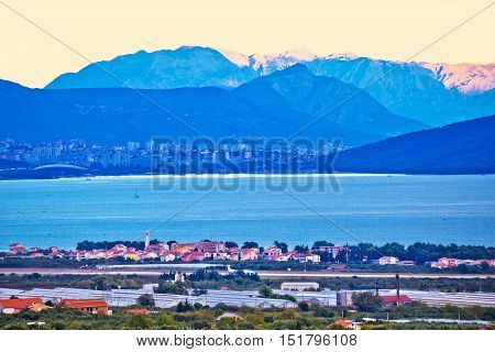 Kastela bay and Biokovo mountain at sunset Split Dalmatia Croatia
