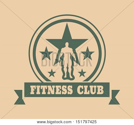 Muscular man posing. Vector silhouette. Bodybuilding coat of arms. Sporty style stamp