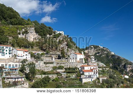 View of the small village of Furore on Amalfi coast