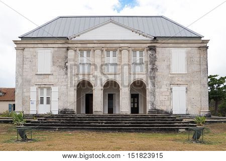 Facade of Habitation Murat in Marie Galante ancient slaves house and sugar factory