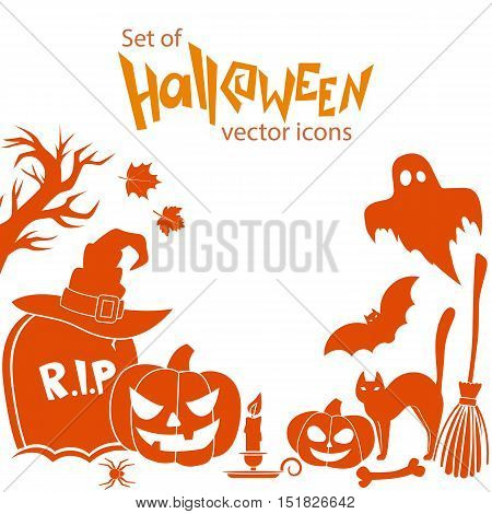 Set of Halloween icons. Vector stock illustration.