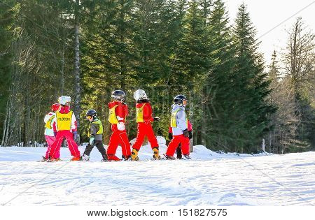 Gerardmer, France - Feb 19 - French Children Form Ski School Groups During The Annual Winter School
