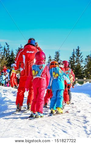 Gerardmer, France - Feb 20 - French Children Form Ski School Groups During The Annual Winter School