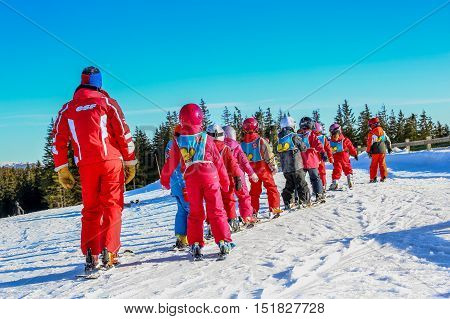 Gerardmer, France - Feb 20 - French Children Form Ski School Groups During The Annual Winter School