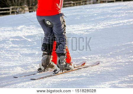 Gerardmer, France - Feb 16- Closeup On Beginner Skier During The Annual Winter School Holiday On Feb