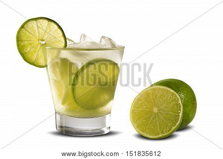 Lemon Fruit Caipirinha Of Brazil On White Background