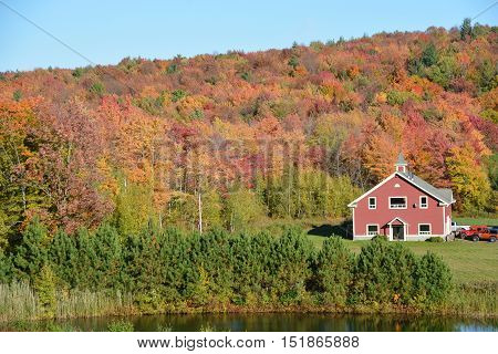 BROMONT QUEBEC CANADA 10 15 2016: Chalet in country side of Bromont it is in the Brome-Missisquoi Regional County Municipality