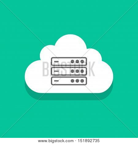 Cloud servers technology icon vector illustration isolated on green color background, concept cloud computing network sign, data center symbol flat cartoon design