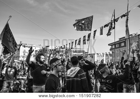 Istanbul Turkey - October 11 2016: Muslims worldwide marks Ashura Istanbul Shiite community. Caferis take part in a mourning procession marking the day of Ashura in Istanbul's Kucukcekmece district Turkey on October 11 2016. Caferi Muslims are observing t