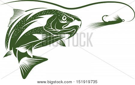 Trout Fish And Lure Vector Design Template