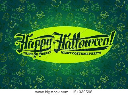 Happy Halloween message on bright texture greenbackground Vector illustration